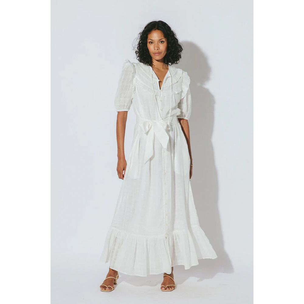 Cleobella Aliza White Organic Cotton Maxi Dress Small Cottagecore Puff‎ Sleeve
